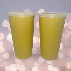 Tupperware 873 Tumblers Cups Lot 2 12 oz Harvest Gold Textured 70s Retro Vintage